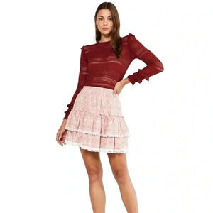 NWT Anthropologie Misa Los Angeles Banu Tiered Skirt in Washed Tile Pink XS